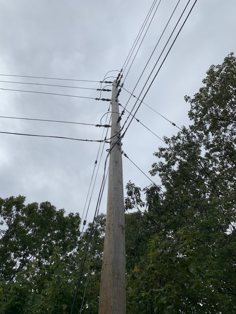 Telephone poll with wires